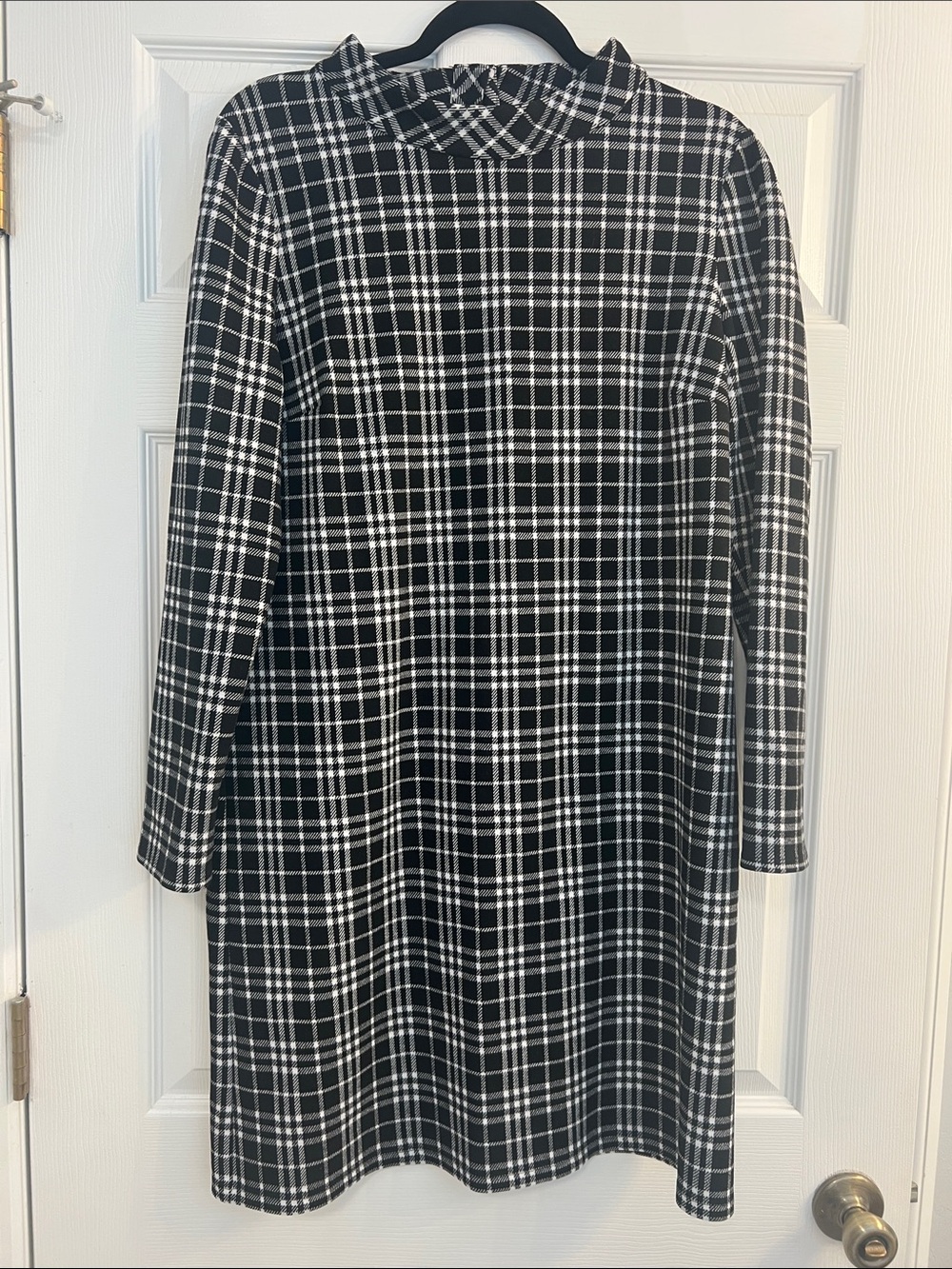 Talbots Black & White Plaid Long-Sleeve Shift Dress